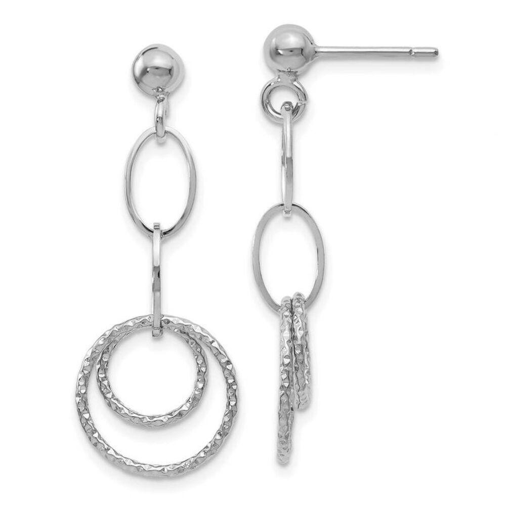 Small Geometric Post Dangle Earrings in 14k White Gold